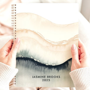 Abstrakte WasserfarbWaves 2025 Individuelle Name Planer