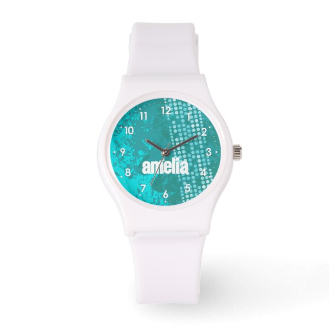 Abstrakte Wassersportuhr mit aquamariner Nummerier Armbanduhr (Vorderseite)