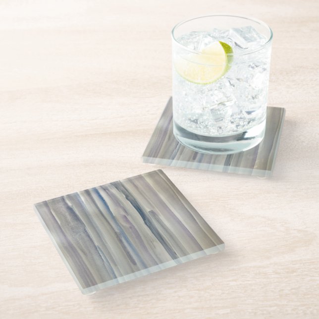 Abstrakte WasserStreifen Aquarellglas Untersetzer (Schrägansicht)