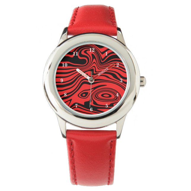 Abstrakte Wave Red Watch - Farbe auswählen Armbanduhr (Vorderseite)