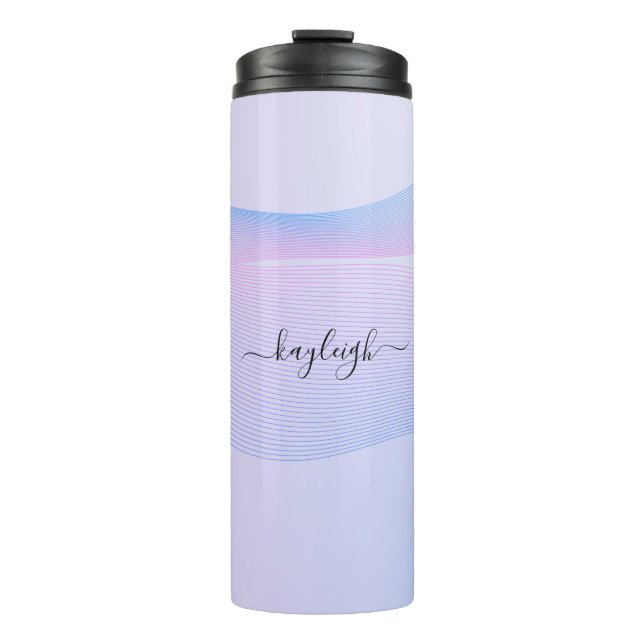Abstrakte Wavelines Pink Blue Thermal Tumbler Thermosbecher (Vorderseite)