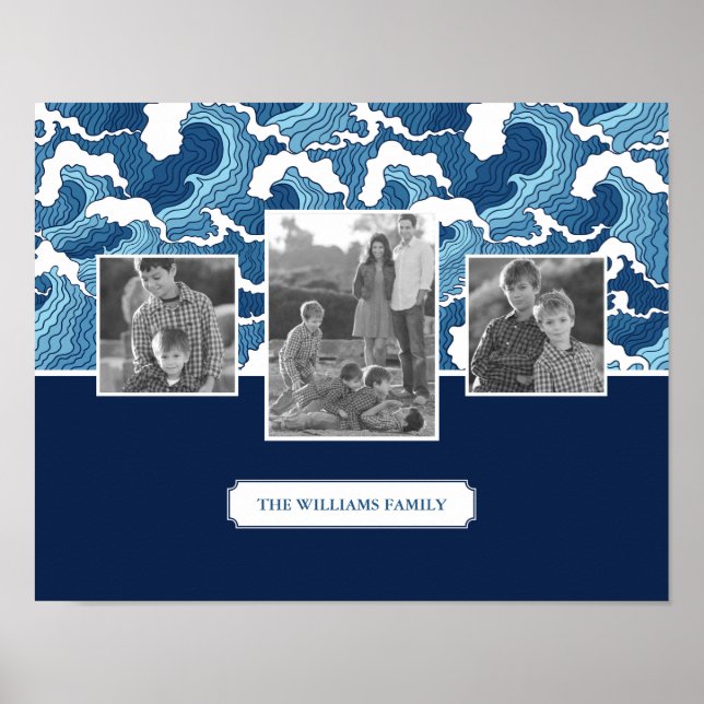 Abstrakte Waves | Family Fotos & Text| Monogramm Poster (Vorne)