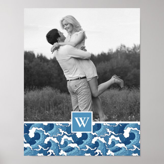 Abstrakte Waves | Foto mit Monogramm | Monogramm Poster (Vorne)