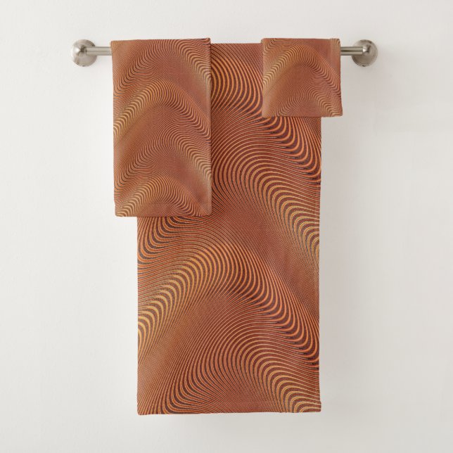 Abstrakte Waves Golden Brown Badetuch Set (Insitu)