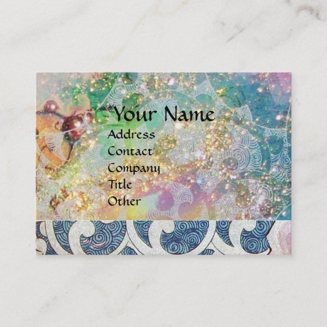 ABSTRAKTE WAVES Helle Aquamarin Blue Gold Floral W Visitenkarte (Vorderseite)