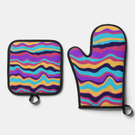 Abstrakte Waves Ofenhandschuh & Topflappen-Set