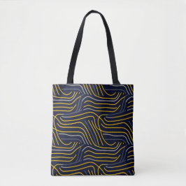 Abstrakte Wavy Line Totbeutel - Navy & Yellow Tasche