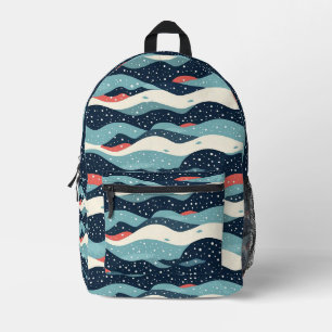 Abstrakte Wavy-Linien mit Schneeflockenpunkten Bedruckter Rucksack