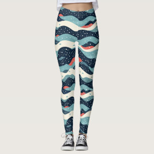 Abstrakte Wavy-Linien mit Schneeflockenpunkten Leggings