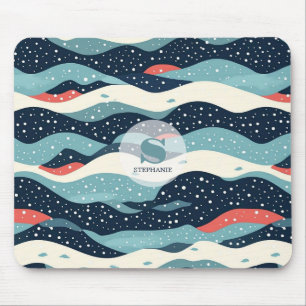 Abstrakte Wavy-Linien mit Schneeflockenpunkten Mousepad