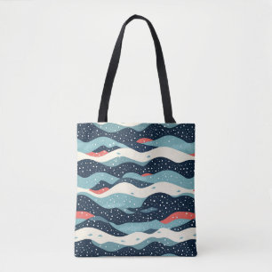 Abstrakte Wavy-Linien mit Schneeflockenpunkten Tasche