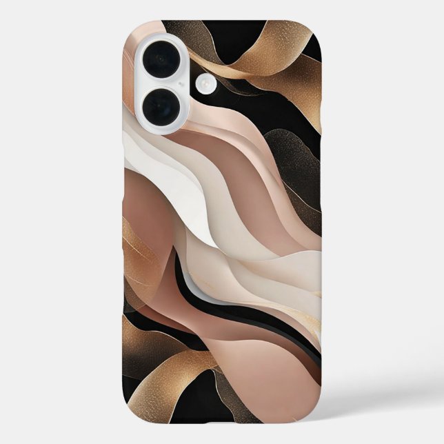 Abstrakte Wavy Patterns mit elegantem Gold iPhone 16 Hülle (Rückseite)