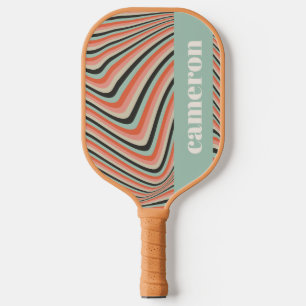 Abstrakte Wavy Stripes Aqua und Peach Personalisie Pickleball Schläger