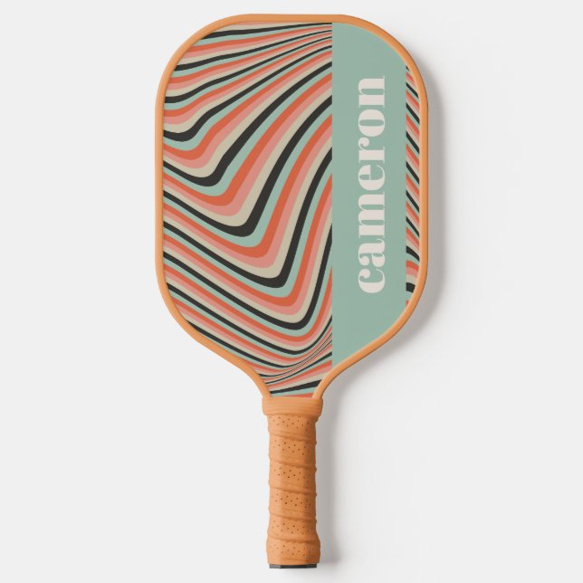 Abstrakte Wavy Stripes Aqua und Peach Personalisie Pickleball Schläger (Vorderseite)