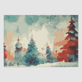 Abstrakte Weihnachtsbäume 5 Aquarellen Seidenpapier