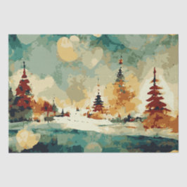 Abstrakte Weihnachtsbäume 6 Aquarellen Seidenpapier