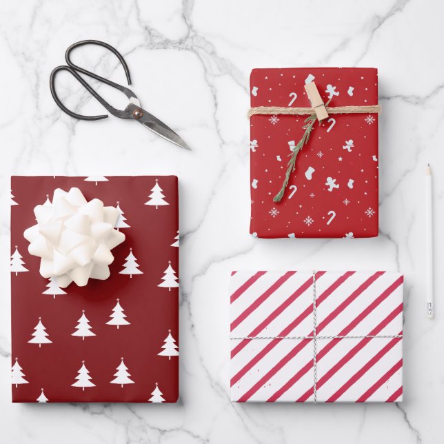 Abstrakte Weihnachtsbäume skandinavisches Muster Geschenkpapier Set (Vorderseite)