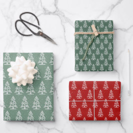 Abstrakte Weihnachtsbaumen auf Rot und Grün Geschenkpapier Set