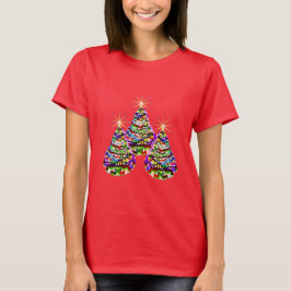 Abstrakte Weihnachtsbaumen Design auf Rot T-Shirt
