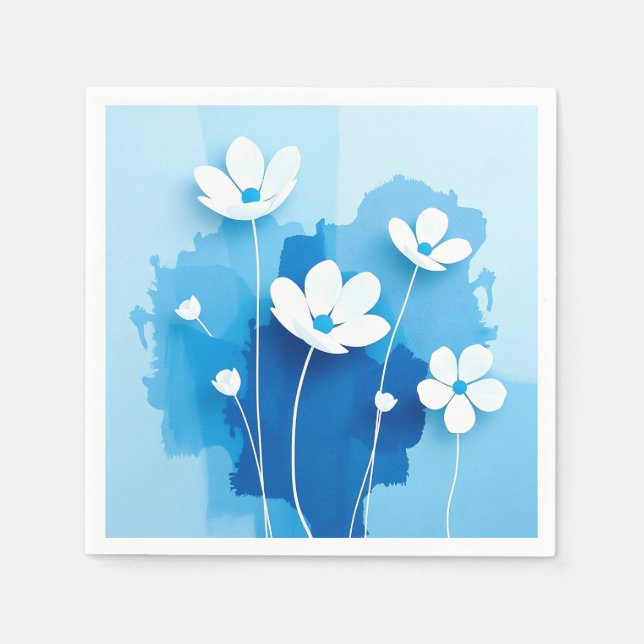 Abstrakte weiße Blume hellblauer Hintergrund Serviette (Vorderseite)