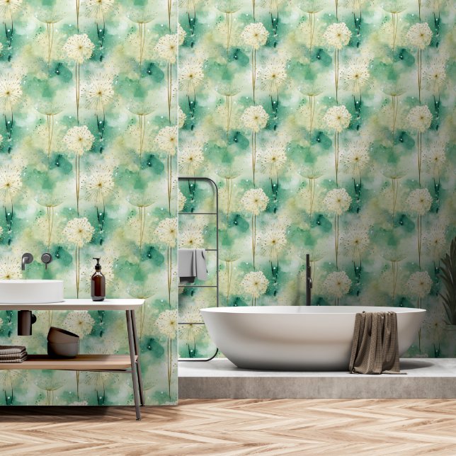 Abstrakte weiße Grünblüte Tapete (Badezimmer)