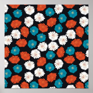 Abstrakte weiße rote und blaue Blumen Poster