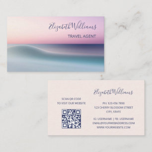Abstrakte Welle Rosa Turquise   QR-Code Visitenkarte