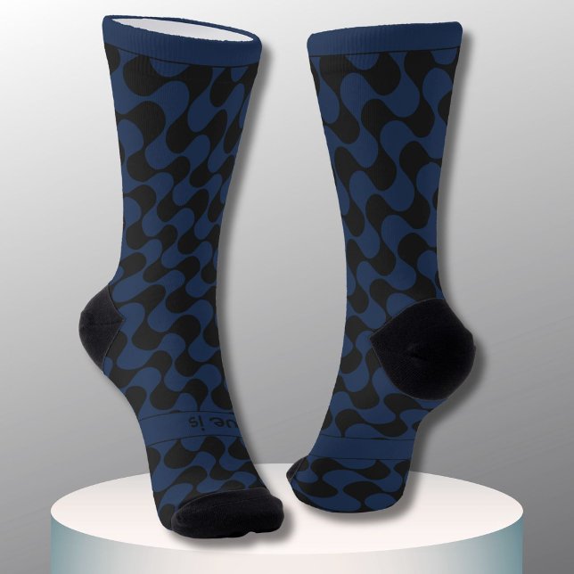 Abstrakte Wellen Blau und Schwarz mit Text Socken (Von Creator hochgeladen)