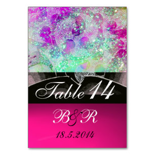 ABSTRAKTE WELLEN Blaue,Lila Rosa Hochzeitsmonogram Tischnummer