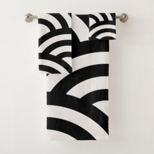 Abstrakte Wellen, Bögen, schwarze und weiße Linien Badhandtuch Set