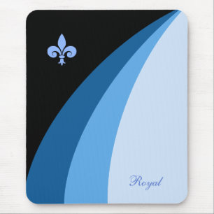Abstrakte Wellen in Blautönen & Fleur de Lis Mousepad