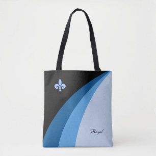 Abstrakte Wellen in Blautönen & Fleur de Lis Tasche