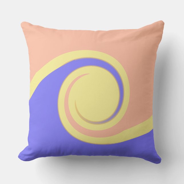 Abstrakte Wellen in Blue Coral & Light Yellow Kissen (Vorderseite)