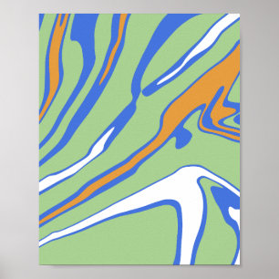 Abstrakte Wellen in Grün, Blau, Orange und Weiß Poster