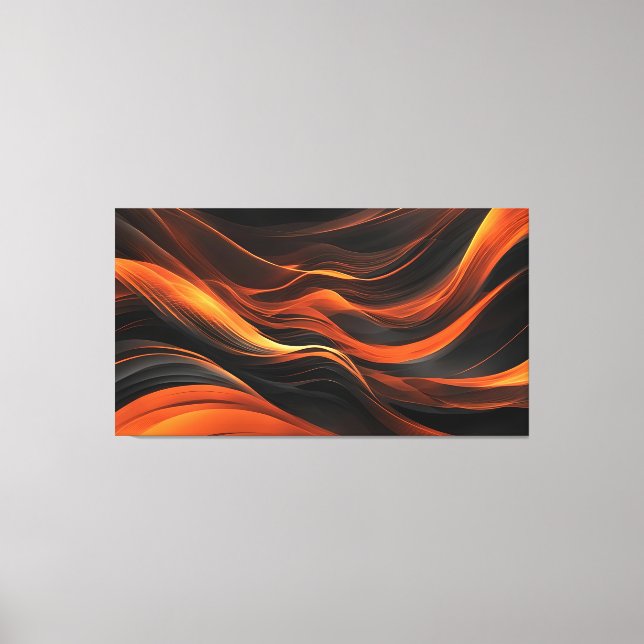 Abstrakte Wellen in Schwarz und Orange Leinwanddruck (Vorderseite)