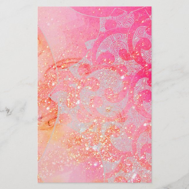ABSTRAKTE WELLEN L / GOLDPINK GLITZERN UND WIRBEL BRIEFPAPIER (Vorderseite)