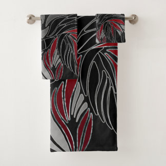 Abstrakte Wellen, Linien, Blätter, modernes Design Badhandtuch Set