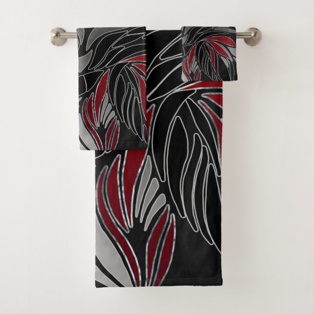 Abstrakte Wellen, Linien, Blätter, modernes Design Badhandtuch Set (Insitu)