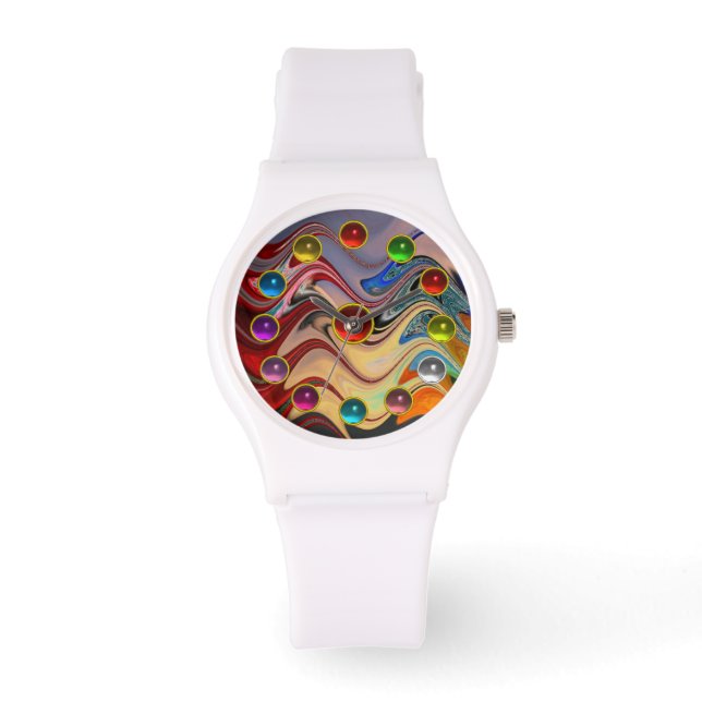 ABSTRAKTE WELLEN UND FARBIGE 3D-GEMSTONEN ARMBANDUHR (Vorderseite)