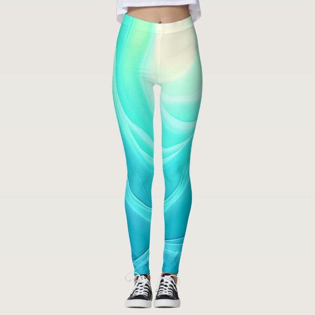 Abstrakte Wellengestaltung für den blauen Ozean Leggings (Vorderseite)