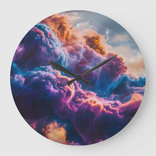 Abstrakte Weltraum-Nebel-Kunst - Farbkosmisch Große Wanduhr