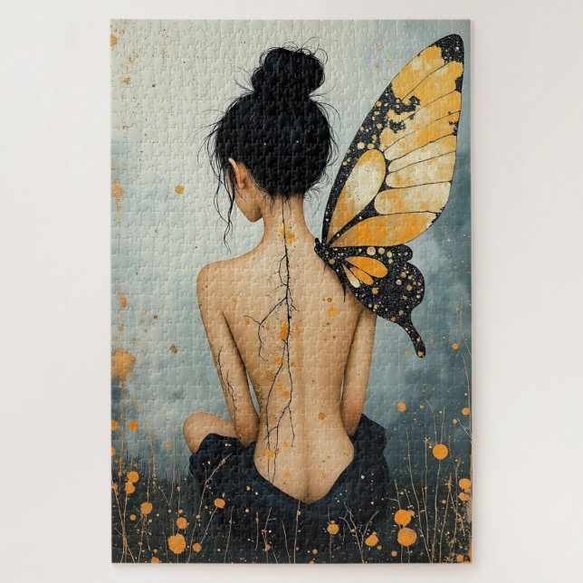 Abstrakte Whimsical Frau und Schmetterling (Vertikal)