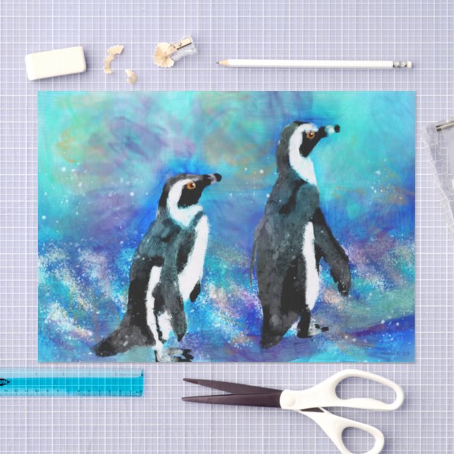 Abstrakte Whimsical Pinguin Couple Decoupage Seidenpapier (Handwerk)