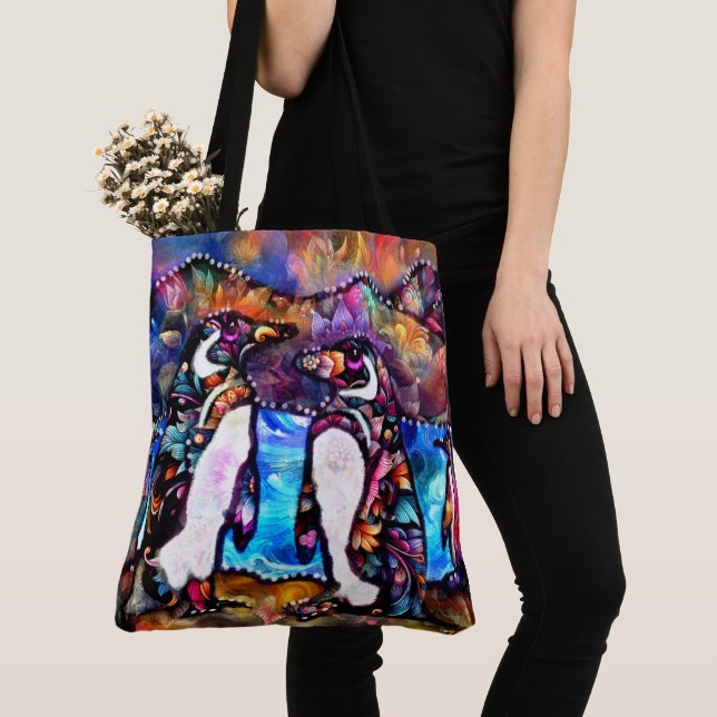 Abstrakte Whimsical Pinguin Familie Blumenfarben Tasche (Von Nahem)