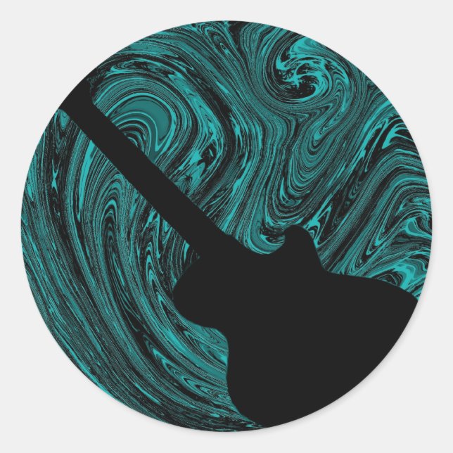 Abstrakte Wirbel Gitarre Sticker, Aquamarin Runder Aufkleber (Vorderseite)