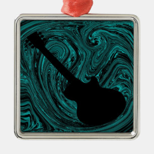 Abstrakte Wirbel Gitarrendekoration, Aquamarin Silbernes Ornament