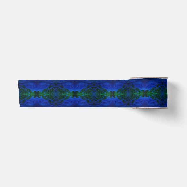 Abstrakte Wirbel in Blau und Grün Satinband (Vorderseite)