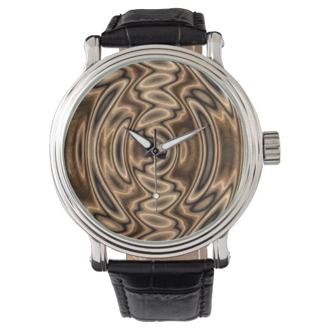 Abstrakte Wirbel in Braun und Schwarz Armbanduhr (Vorderseite)