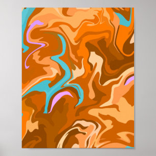 Abstrakte Wirbel in Orange und Hellblau Poster