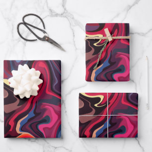 Abstrakte Wirbel in tiefroten und blauen Tönen Geschenkpapier Set